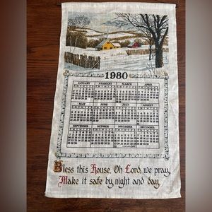 Vintage 1980 calendar linen tea towel / Kay Dee Design